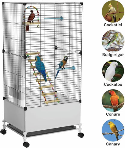 STILLCOVE Big Flight Bird Cage, Black Parakeet Cages with Rolling Stand & Wheels, Wide Birdcage for Parrots Cockatiels Conure Budgie Canary Finch Lovebird