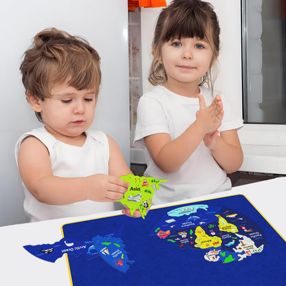 Ai fsem 15 Pcs Continents Puzzle for Kids Felt Story Board Pieces Flannel Board for The Classroom Learning Globe World Map Puzzle for Toddlers