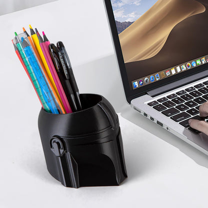KwatTsz Cool Helmet Pen Holder, Armor Figurine Pencil Holder for Office Desk Decor, 3D Printed, Black, Durable and Fun Gift Idea