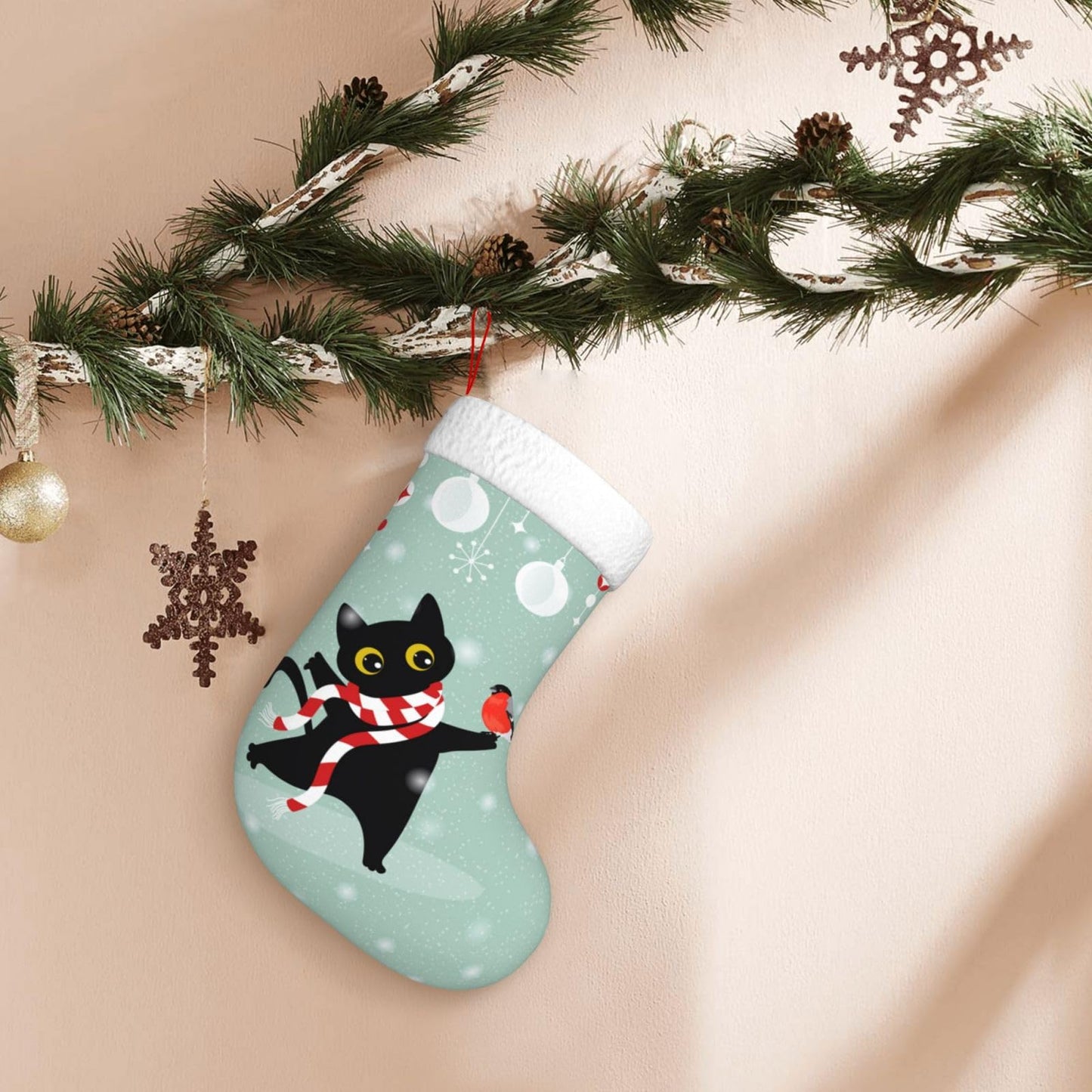 Cute Cat Christmas Stockings Hanging Decoration Stockings 17.7 Inch Xmas Stockings for Fireplace Family Party Holiday Decor 1PCS