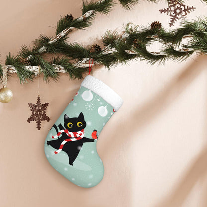 Cute Cat Christmas Stockings Hanging Decoration Stockings 17.7 Inch Xmas Stockings for Fireplace Family Party Holiday Decor 1PCS