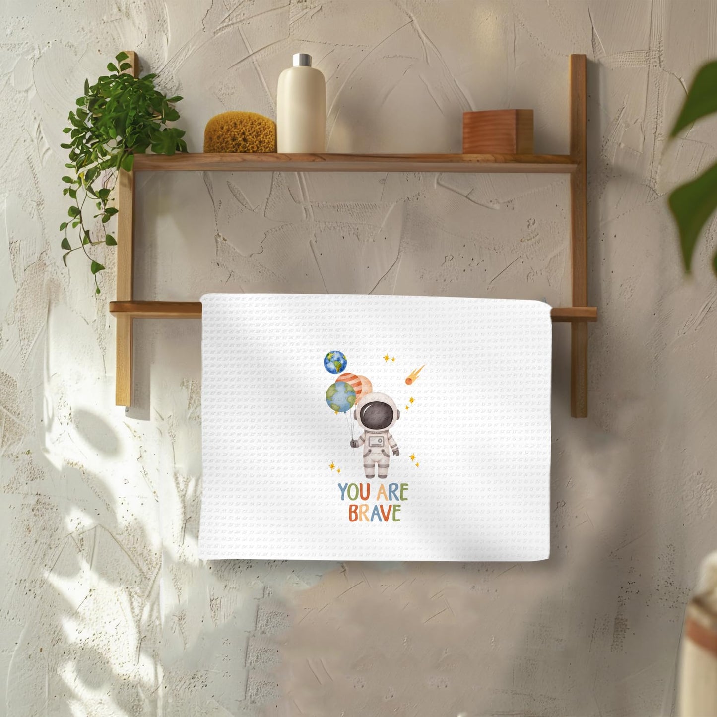 OINDADE Space Kids Hand Towels Set of 2, Space Nursery Decor Hand Towels, Inspirational You are Smart Brave Dish Towel Tea Towel for Kitchen, Astronaut Boys Kids Nursery Bathroom Decor,16x24In
