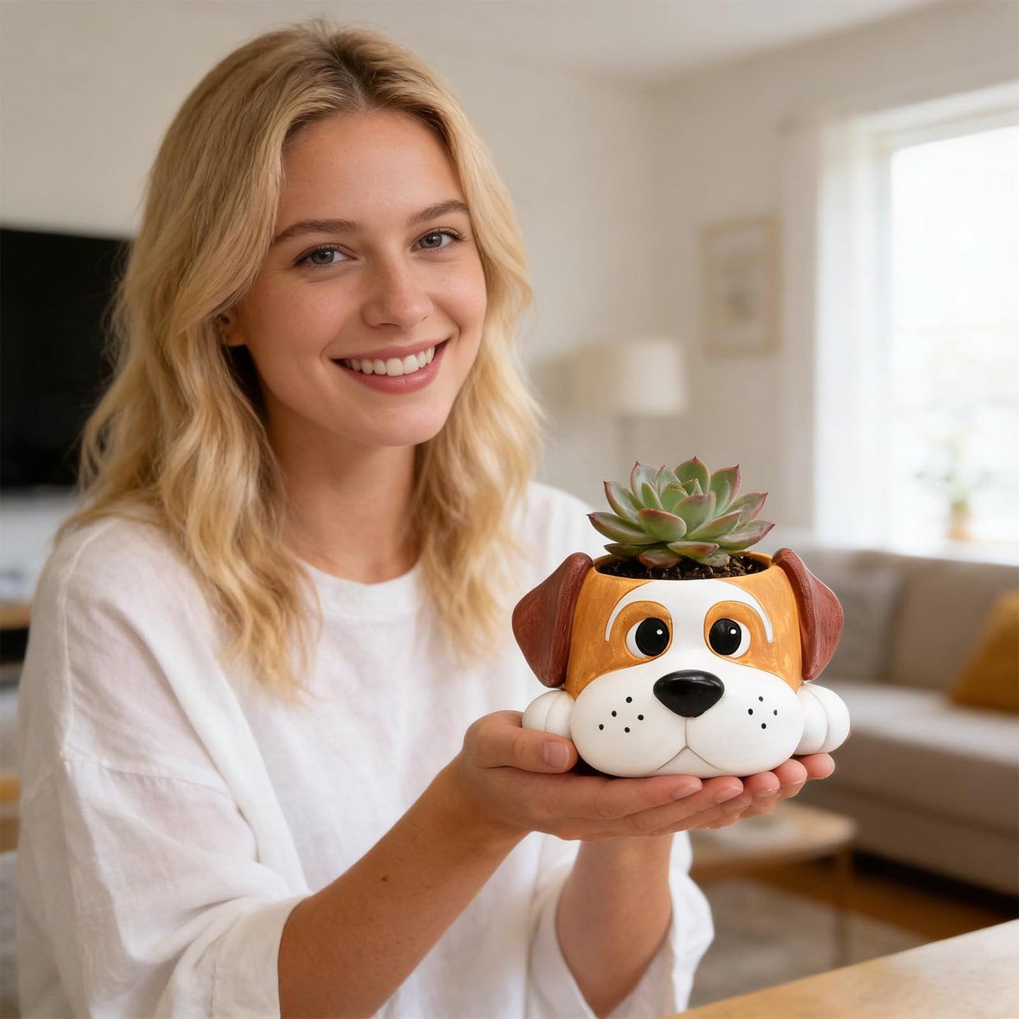 YOUOIVIA Cute Dog Planters for Indoor Outdoor Plants - Resin Animal Plant Pots for Home Office Decor - Funny Window Garden Flower Pot with Drainage Hole - Unique Succulent Pots Gift for Plant Lovers
