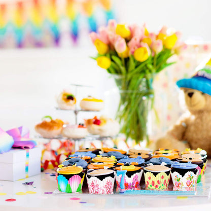 Patelai 600 Pcs Flowers Cupcake Liners Disposable Colorful Paper Baking Cups Disposable Floral Cupcake Wrappers Muffin Liners for Spring Summer Boho Wedding Birthday Shower Bridal Party