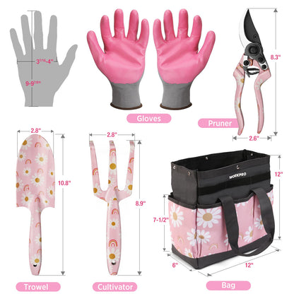 WORKPRO 5PCS Gardening Tools, Aluminum Heavy Duty Garden Tool Set with Bag, Ideal Gardening Gifts for Women-Pink Ribbon