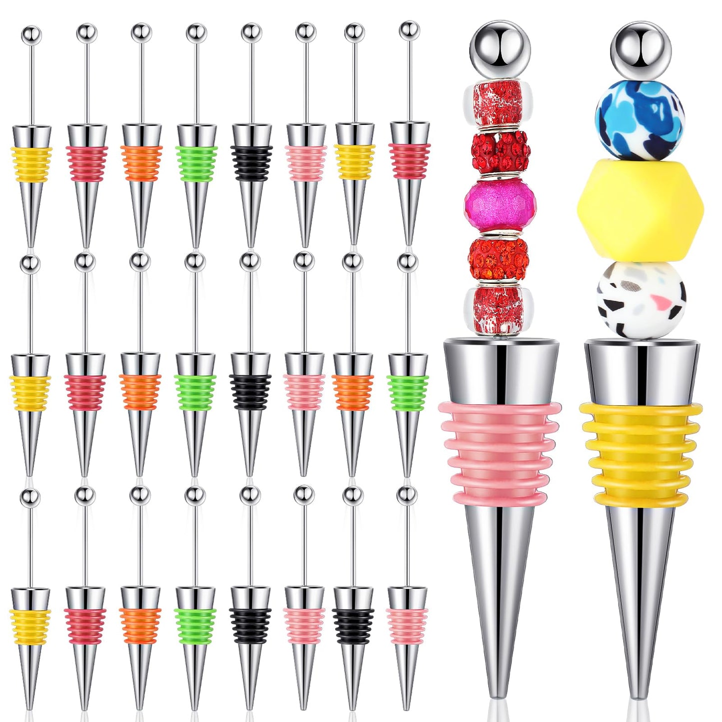 Tandefio 24 Pcs Beadable Wine Stoppers Bulk Bottles Decorative Beadable Wine Bottles Stopper Reusable for Beverage Gifts Holiday Party Wedding Bar