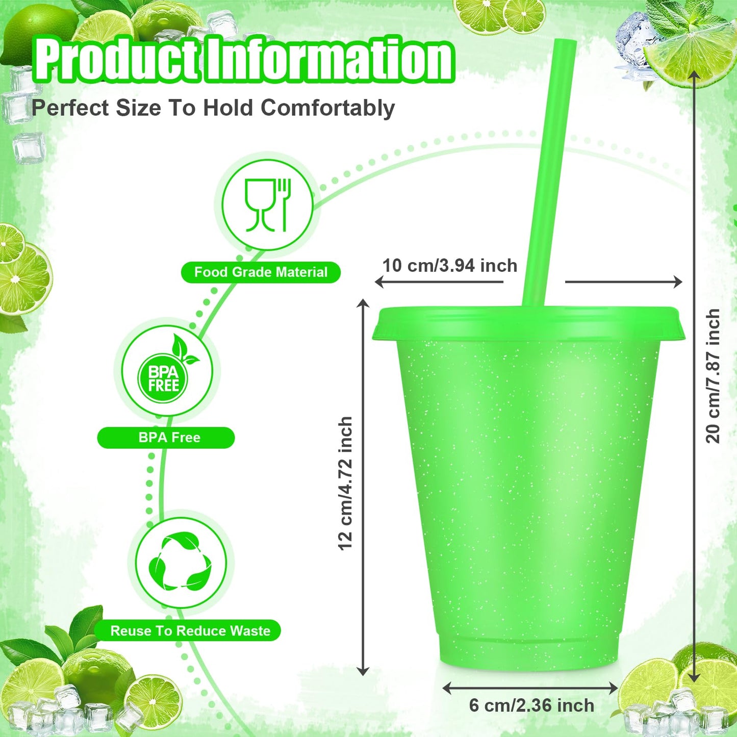 LEIFEOSH 24 Pcs Plastic Tumblers with Lids and Straws, Reusable Cups with Lids Plastic Colorful Cups for Party Birthday, Iced Coffee Cup Travel Mug Cold Drink Cups Tumblers Bulk (16 oz, Green)