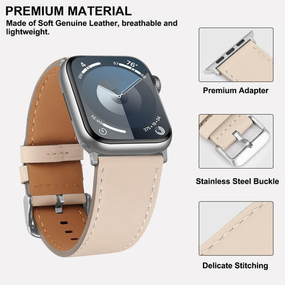 Bisikor Compatible with Apple Watch Band 49mm 46mm 45mm 44mm 42mm 41mm 40mm 38mm Genuine Leather Wristband Replacement Band for iWatch Ultra SE Series 10 9 8 7 6 5 4 3 (42/44/45/46/49, Starlight)