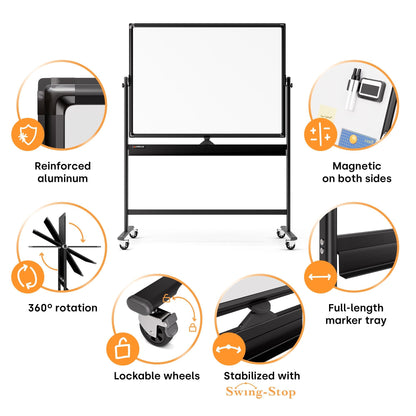 Rolling Dry Erase Board 48 x 36 - Large Portable Magnetic Whiteboard with Stand - Double Sided Easel Style Whiteboard with Wheels - Mobile Standing White Board for Office, Classroom & Home