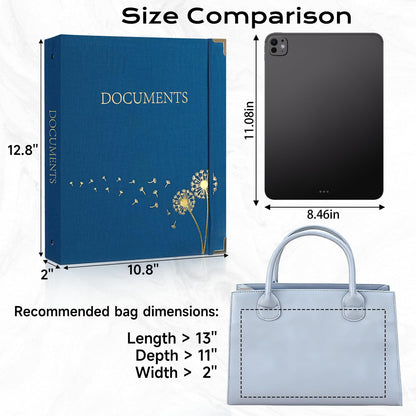 XKDOUS Important Document Organizer with 9 Pockets, Aesthetic Folio Folders 3-Ring Accordion Storage Binders Linen Expanding File Folder for Papers, Documents and Files