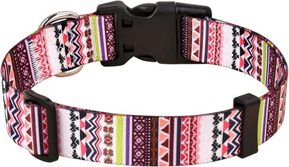 MarukoPet Dog Collar and Leash Set, Adjustable for Small Medium Large Dogs Puppy, Cute Design with Bohemia Floral Tribal Geometric Patterns Boys Girls Dog Collar(Pink Bohemia Set,M)