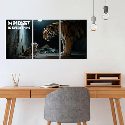 YSPCSUN Inspirational Canvas Wall Art Mindset Is Everything Motivational Office Decor Cat Thinking Like Tiger Success Pictures Framed Large Business Entrepreneur Wall Painting, 48x24 Inch