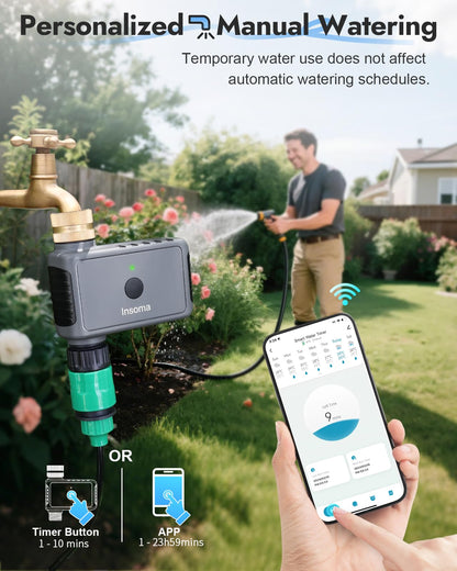 WiFi Water Timer Brass Inlet, 1-Zone Smart Hose Faucet Timer App & Voice Control via 2.4GHz WiFi, Sprinkler Timers w/Auto/Manual/Rain Delay Modes for Garden/Lawn, Works with Alexa & Google Assistant