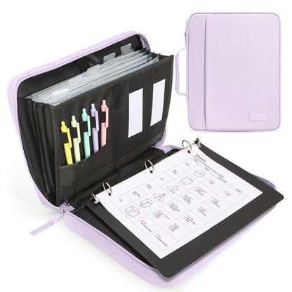 SUNEE Zipper Binder 1 Inch, Removable 3-ring binder, 175-Sheet Capacity, 5-Tab Dividers Expanding File Folder, Small Binder Bag Organizer Storage for Student School Classroom Supplies, Lavender Purple