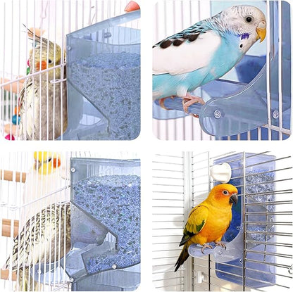 AOTU Automatic Bird Feeder for Cage Crack-Resistant Plastic Parakeet Cage Accessories No Mess Bird Cage Seed Catcher for Small Medium Birds Parrots Cockatiels Parakeets Conures Canaries (Light Blue)