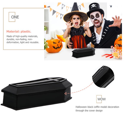 Healifty Mini Coffin Model Storage Box with Lid 2.08 X 1.1 X 0.9 Inches Black Plastic Coffin Decor for Halloween Dollhouse Ornament Candy Holder Party Prank