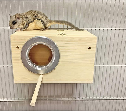 Sturdy Nest Box (S) - Cage Attachment, Hinged Lid, Perching Ledge - for Sugar Glider, Squirrel, Rat, Finch, Parakeet, Lovebird, Parrotlet, Lovebird, Canary, Cockatiel, Other Birds & Small Pets