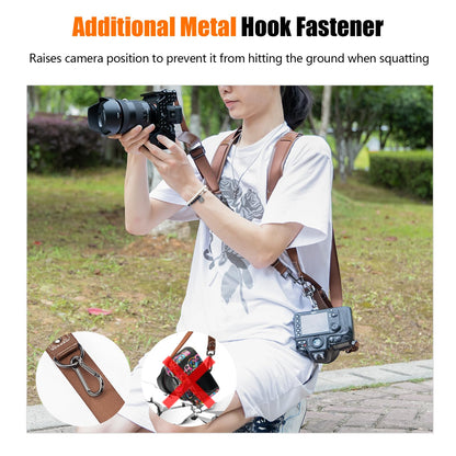 Cwatcun Camera Strap, Camera Harness for Photographers-Leather Dual Camera Neck Shoulder Straps for Canon, Nikon, Sony, Fuji DSLR SLR Mirrorless Camera- 1.0 S Coffee