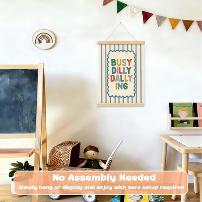 STHTTSW Playroom Wall Decor, Positive Quote Busy Dilly Dallying Art, Boho Classroom Decor, Apartment Nursery Wall Art for Toddler Boys Girls, Kids Room Baby Room Essentials, 12x16 Inches