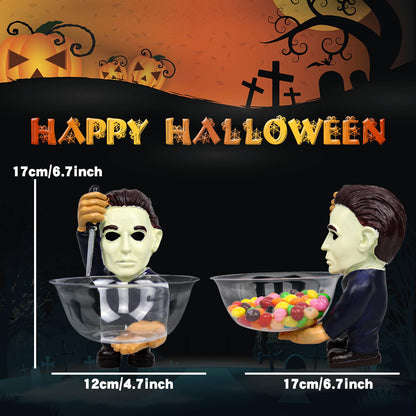 GOBWCOT Halloween Candy Bowl Holder Horror Movie Gnomas Candy Dish Scary Killer Figurines Statue Kitchen Ornaments Jar (Statue A)