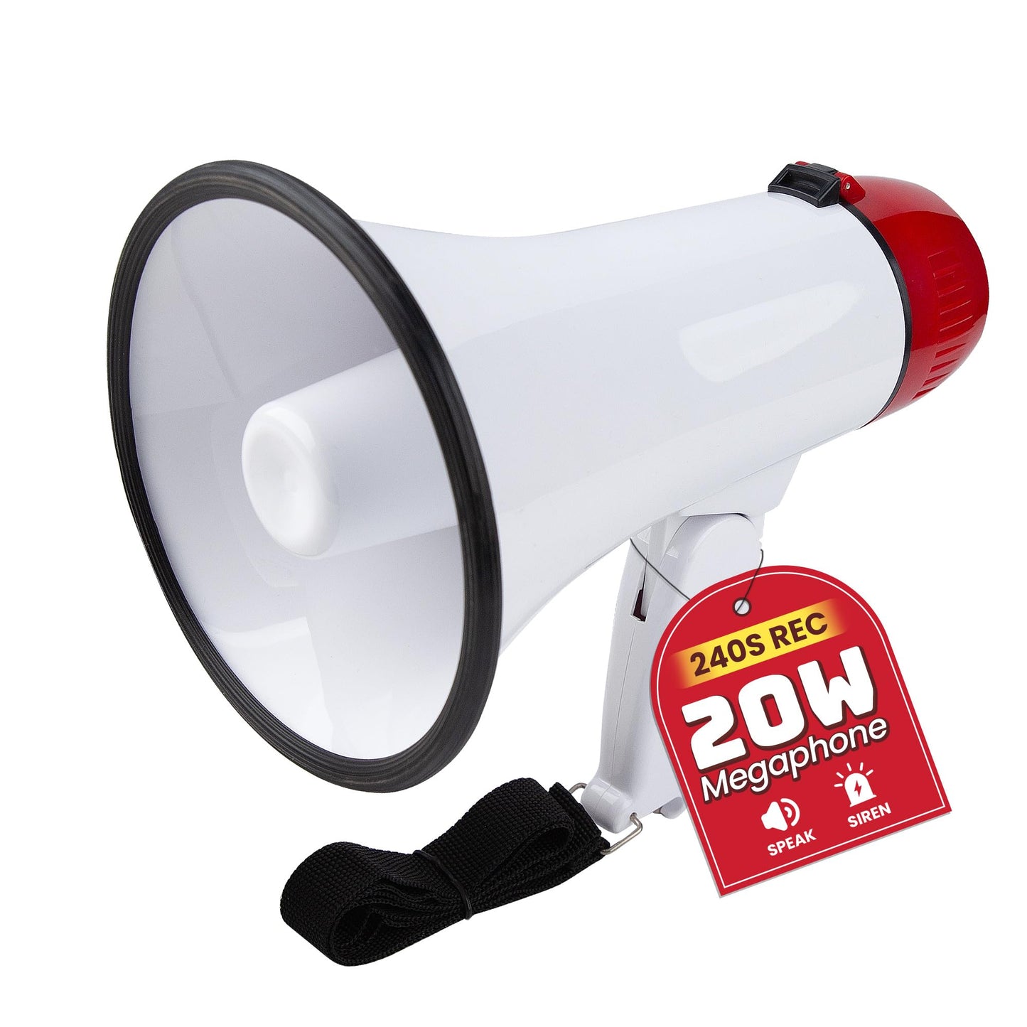 MyMealivos 20W Megaphone Bullhorn, Built in Siren & 240s Recording, 5.4"×8.6" Portable Megaphone with Volume Control Cover Up to 300 feet+ for Indoor and Outdoor Activities(White&Red)