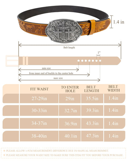 TOPACC Western Belts for Woman Men Cross Belt Buckle Cowgirl Cowboy Brown Leather Country Belt for Jeans Pants