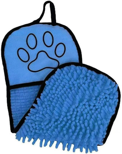 Dog Towel | Quick Dry Ultra Absorbent Microfiber Shammy | Extra Large 24.41x9.06 Dog Bath Towel with Hand Pockets | Dog Drying Towel for Dogs & Cats | Grey, Yellow, Blue (Blue)