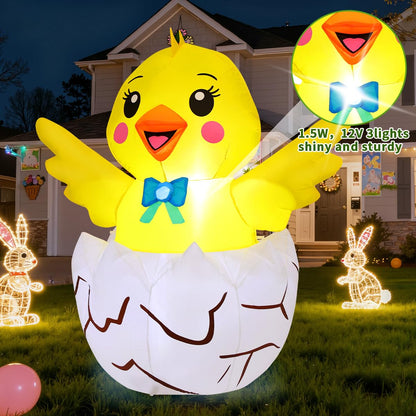 COMIN 4.2 FT Easter Chick Inflatables Take Outdoor Decorations Blow Up Yard with Built-in LEDs for Indoor Party Garden Lawn Decor