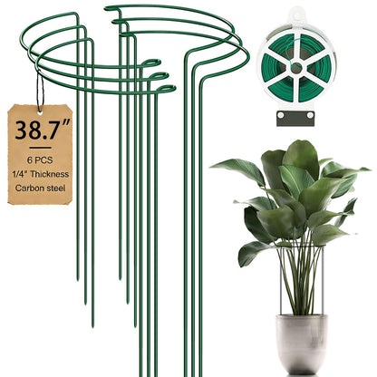 6-Pack 38.7” Plant Support Stakes, Steel Plant Cage & Peony Tomato Hydrangea Cage, Garden Stakes for Outdoor Plants, Heavy-Duty Plant Stakes, 16.7” Support + 22” Extension Tubes