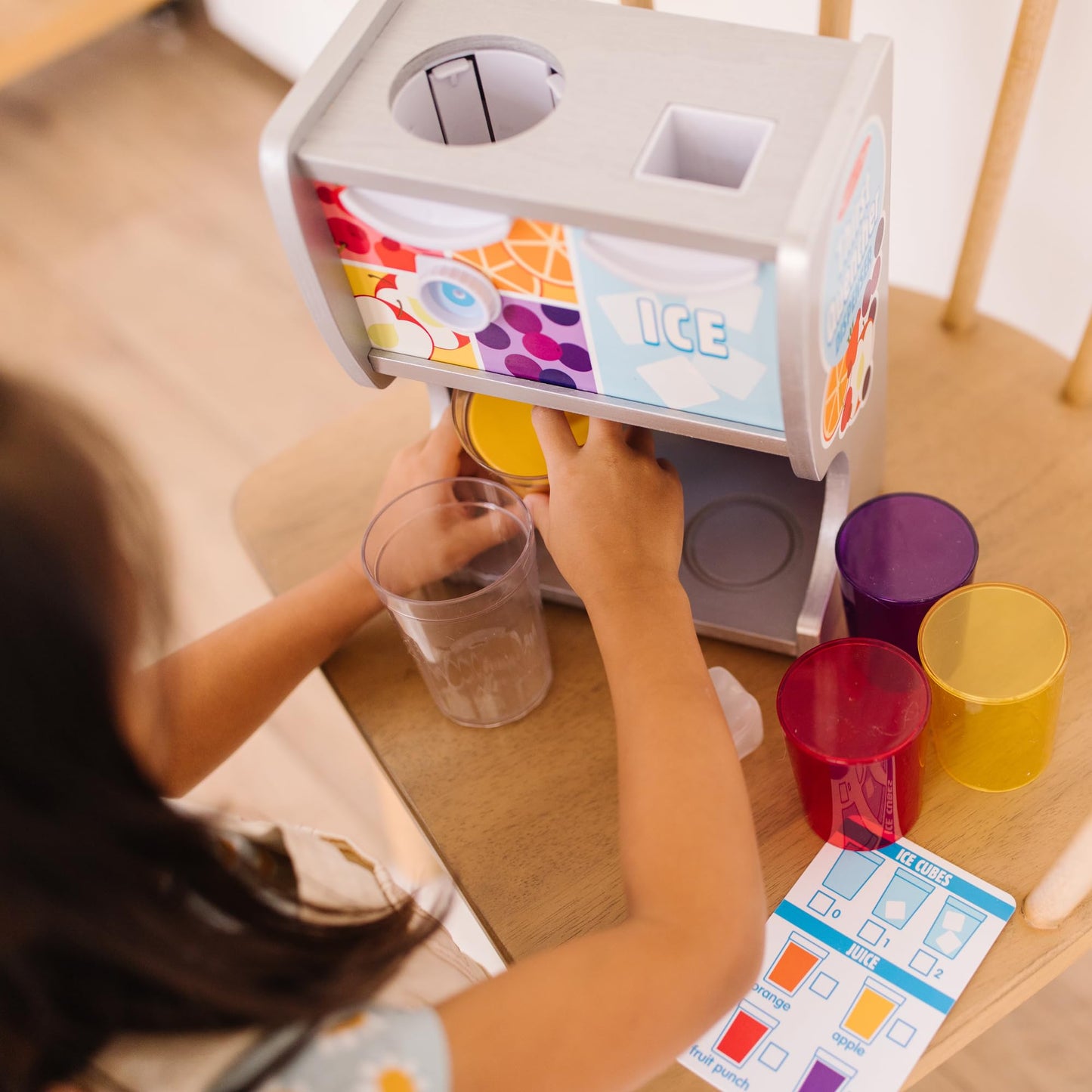 Melissa & Doug Wooden Thirst Quencher Drink Dispenser With Cups, Juice Inserts, Ice Cubes - FSC Certified