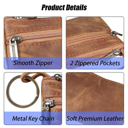Coin Purse for Men,Coin Pouch with Zipper for Men Women,Genuine Leather Mini Coin Pocket Pouch Change Holder Mens Tray Purses Coin Purse Cash Change Wallet Key Holder Money Pouch