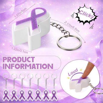 Kenning 12 Pcs Purple Ribbon Awareness 3D Sensory Clicker Fidget Keychains Bulk Support Gifts for Women Campaigns Lupus Fibromyalgia Domestic Violence Awareness Charity Fundraising Party Favors