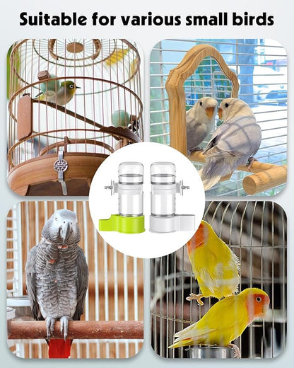 Pawfly 2 Pcs Bird Water Dispenser, Automatic Bird Water Feeder, Plastic Bird Cage Water Dispenser, White&Green Parrot Waterer for Parakeet Cockatiel Budgie Lovebirds (Not Fit for Food Feeding)