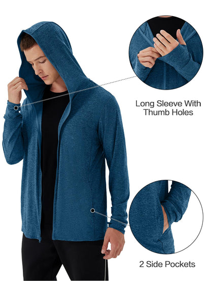 Woitury Mens UPF 50+ UV Full Zip Sun Protection Jacket Hoodie with Pockets Lightweight Fishing Hiking Cooling Shirts Dark blue 5XL