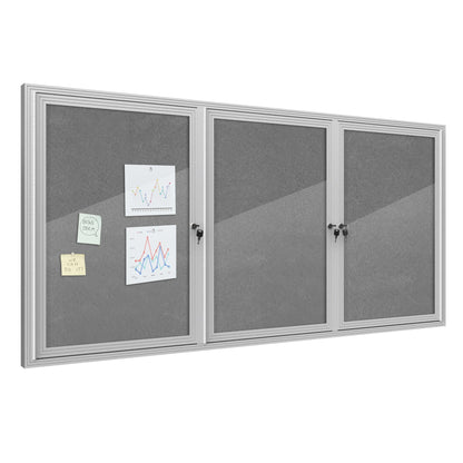 Mifuro 70"x34" Enclosed Bulletin Board, Outdoor Lockable Weather-Resistant Aluminum Cork Noticeboard for School & Office, Silver Frame w/Grey Flet