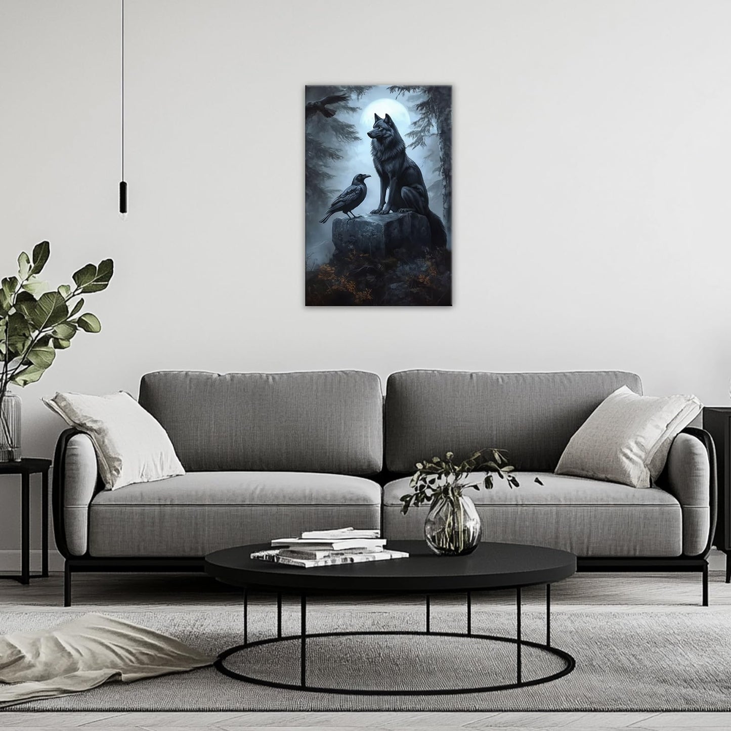 OAAPITI Wolf Raven Wall Art Gothic Nature Wildlife Canvas Print Spooky Forest Art Hallowen Decoration for Living Room Bedroom Wall Deocr