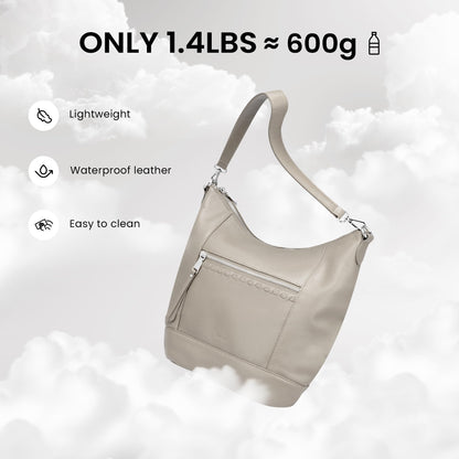 befen Soft Shoulder Purses for Women Genuine Leather, Medium Crossbody Hobo Purses for Women, Ladies 100 Percent Real Leather Purse, Lightweight Shoulder Handbags Beige Grey