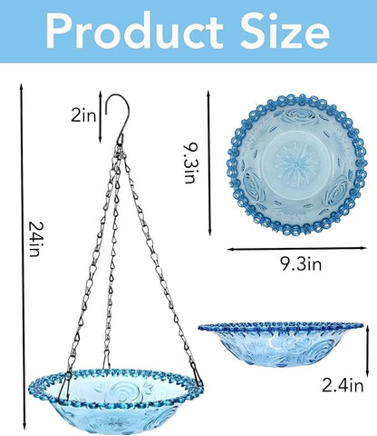 2 Pack Hanging Bird Baths and Feeders for Outdoors, Plastic Bird Bath Bowl & Hanging Feeder for Garden Yard Decor,Nature Blue