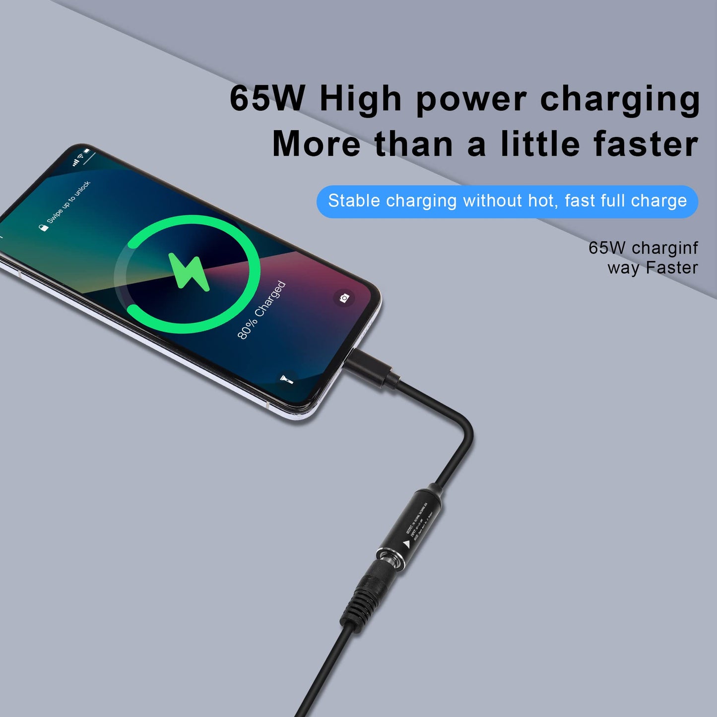 GINTOOYUN PD65W DC5525 to USB-C Charging Cable DC5.5mmx2.5mm Round Female to Type-C Charger Power Adapter Cable for Laptops,Mobile Phones,Tablets, Rechargeables,etc(7Inch)