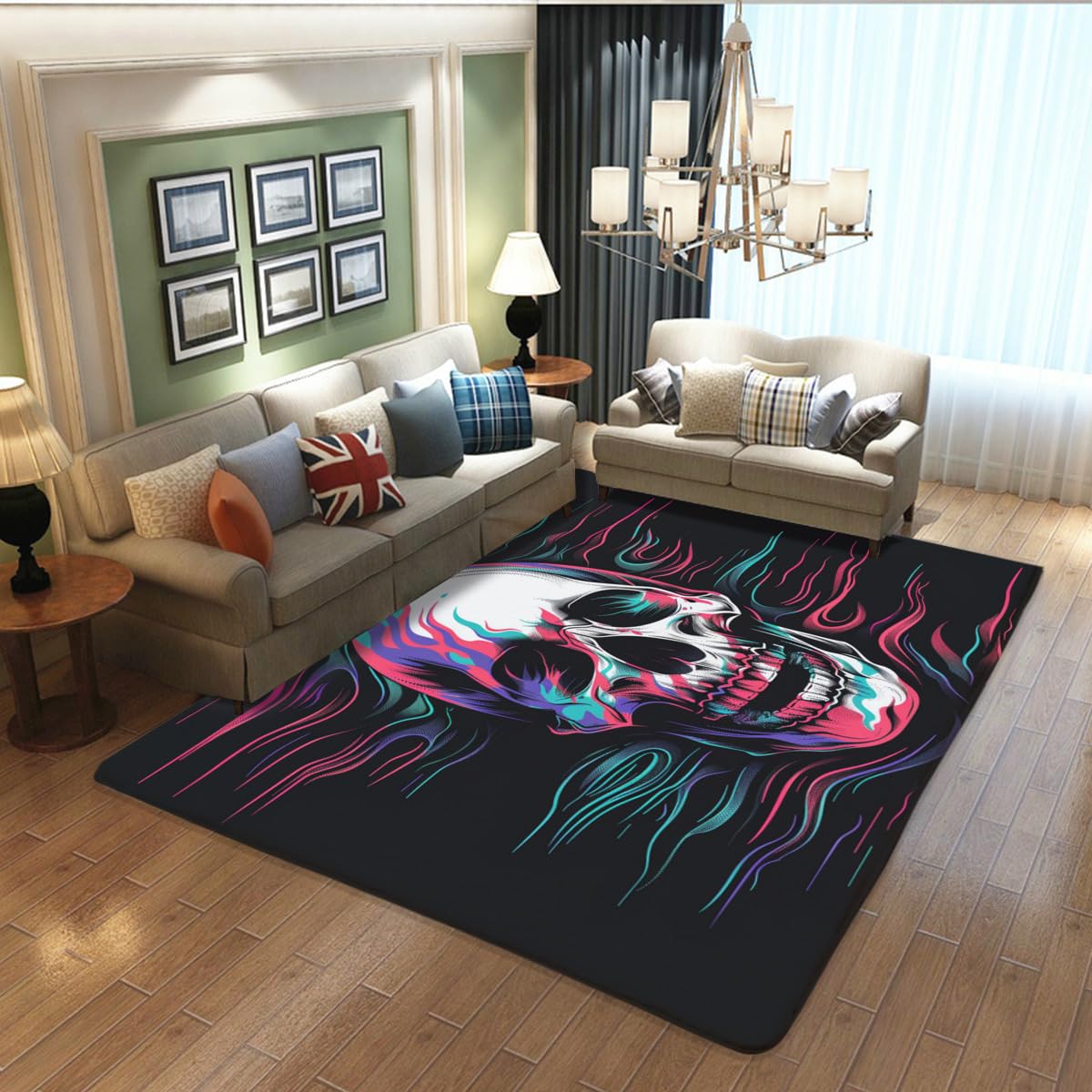 CVDSGEW Gothic Area Rugs, the Mystery and Uniqueness of the Skull, Like a Ghost in the Moonlight, are Thought-provoking. Non-Slip Soft Home Decor Skulls Print Black Game Room mat 2' x 3'