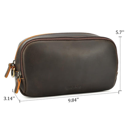 Polare Full Grain Leather Travel Electronics Organizer Case Cable Storage Carry Bag with YKK Zippers Tech Pouch for Cord, Phone, Cables, USB, SD Card, Travel Essentials