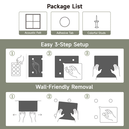 MISSDAY Oatmeal Acoustic Wall Panel Felt Bulletin Board 48" x 36" Cork Board for Wall, 12-Pack Boards with 72 Removable Adhesive Tabs, 50 Pins, Pin Board for Home Office Classroom Soundproof Wall Tile