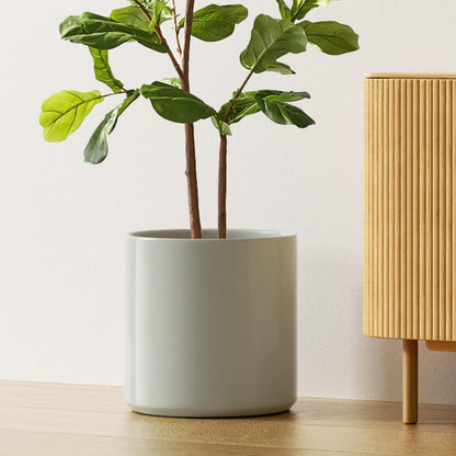 LE TAUCI 12 Inch Pot for Plants, Ceramic Planters for Indoor Plants, Mid-Century Modern Cylinder Flower Pots with Drainage Hole, Fits Fiddle Leaf Fig & Monstera, Home Decor, Mist Gray