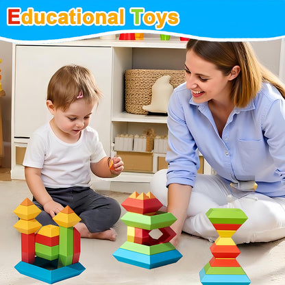 WSKC 48 PCS Building Block Stacking Toys Kids 3 4 5 6 Year Old, Educational STEM Toys for Boys Girls, Developmental Learning Sensory Gifts for Birthdays