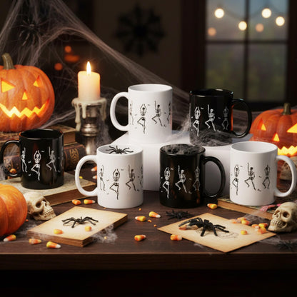 Sliner 6 Pcs Halloween Mugs Bulk 11oz Skull Coffee Mugs Skeleton Themed Designs, Cute and Spooky Coffee Cups for Fall Halloween Party Home Decorations