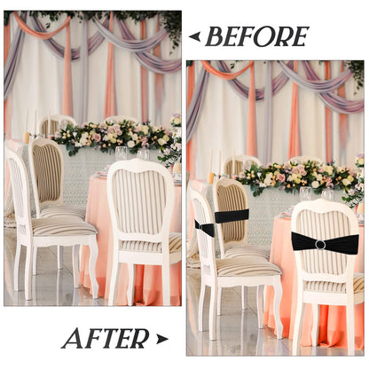 Tudomro 80 Pcs Spandex Chair Sashes, Stretch Ties Bows with Buckle Slider Elastic Bows Chair Cover Bands for Wedding Party Universal Reception Ceremony Banquet Decoration(Black)