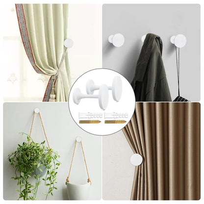 2 Pack White Curtain Tiebacks,Wall Mounted Zinc Alloy Holdbacks with Screws, Decorative Metal Hooks,Curtain Holders for Drapes and Window Treatments in Home or Office