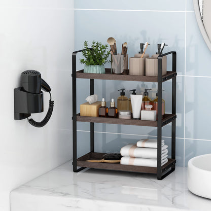HNRLOY Bathroom Counter Organizer,Bathroom Countertop Organizer,Counter Shelf,Countertop Storage,Organization and Storage,Makeup Shelf,Sink Caddy(Brown 3 Tier)