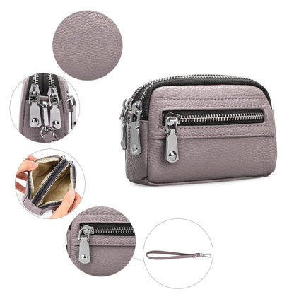 SENDEFN Coin Purse for Women Leather Wristlet Double Zip Around Small Change Pouch