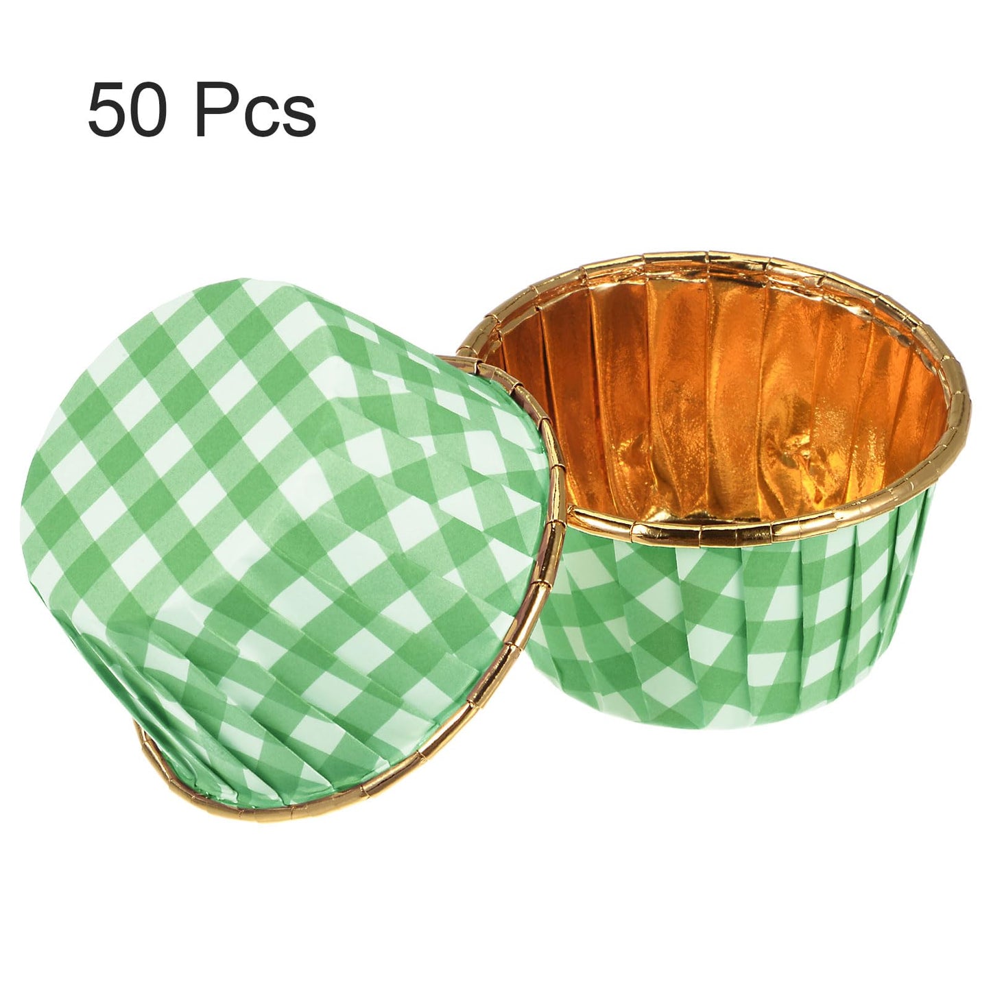 HARFINGTON Gold Green Plaid Cupcake Cups, 50pcs Aluminum Foil 3.5oz Standard Cupcake Liners Cupcake Baking Cups for Birthday Party Supplies Weddings Decorations
